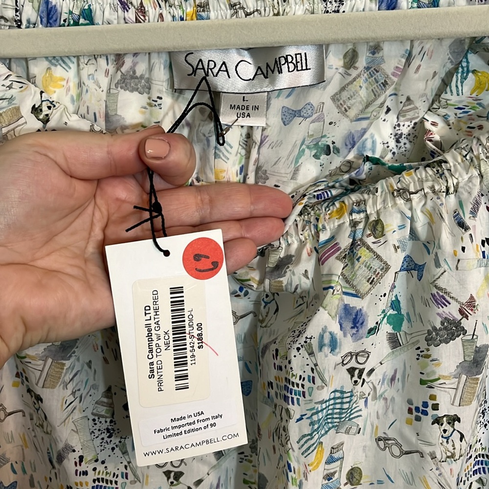 NWT Sara Campbell Liberty London Tana Lawn Painting Dogs Print Blouse Size L - Picture 2 of 6